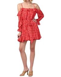 Fate - Floral Print Cold Shoulder Ruffle Dress - Lyst
