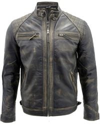 Infinity Leather - Vintage Zipped Leather Racing Quilted Biker Jacket - Lyst