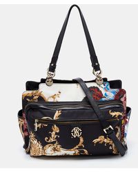 Roberto Cavalli - Color Floral Print Fabric And Leather Tote - Lyst