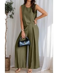 TRUEDAMES - Two Pieces Solid Tank Wide Leg Pants Set - Lyst