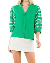 Thml - Embroidery Detail Puff Sleeve Button Down Top - Lyst