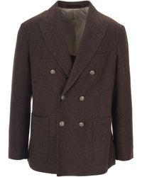 Eleventy - Double-Breasted Jacket With Notch Lapel And Metallic Buttons - Lyst