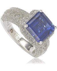 Suzy Levian - Sterling Emerald-Cut Sapphire & Diamond Accent Ring With 18K Logo - Lyst