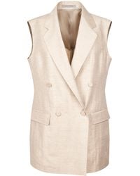 Tagliatore - Sleeveless Double-Breasted Dove Jacket With Notched Lapel - Lyst
