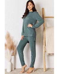 TRUEDAMES - Full Size Ribbed Round Neck High-Low Slit Top And Pants Set - Lyst
