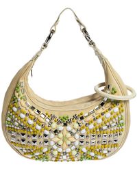 Chloé - Light Canvas And Leather Crystal Embellished Crescent Hobo - Lyst