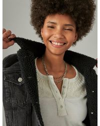 Lucky Brand Faux Shearling Lined Denim Trucker Jacket - Black