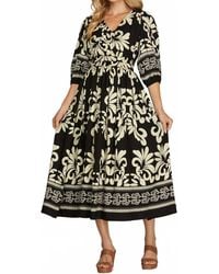 She + Sky - 3/4 Sleeve V-Neck Woven Midi Dress With Side Pocket - Lyst
