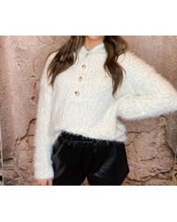 Pol - Fluffy Button Sweater With Hoodie - Lyst