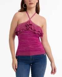 Bebe - Halter Lurex Sweater Ruffle Top - Lyst