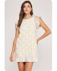 Strut & Bolt - Pearl Trim Detail Textured Mini Dress - Lyst