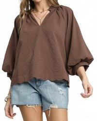 Umgee - Split V-Neck Top With Balloon Sleeves - Lyst
