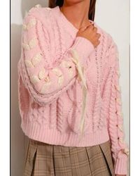 Pretty Garbage - Chic Lace Up Cable Knit Sweater - Lyst