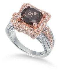 Suzy Levian - Two-Tone Sterling 5.48 Cttw Cushion Cut Smoky Quartz Ring - Lyst