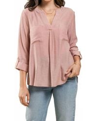 Blu Pepper - Split Neck Back Button Three Quarter Tab Sleeve Top - Lyst