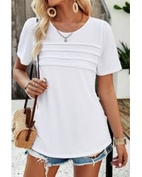 TRUEDAMES - Fashnzfab Crew Neck Short Sleeve Pleated Elegant Tee T Shirt - Lyst