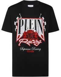 Philipp Plein - Jersey T-Shirt Round Neck Ss Strass Racing Club - Lyst