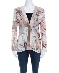 ESCADA - Feather Abstract Print Knit Button Front Soad Cardigan - Lyst