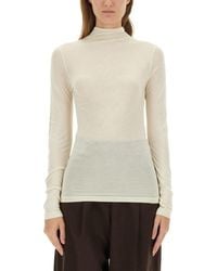 Lemaire - Long-Sleeved Top With Semi-Sheer Texture And Draped Back Detail - Lyst