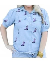 Layerz Clothing - Bailey Denim Short Sleeve Top - Lyst