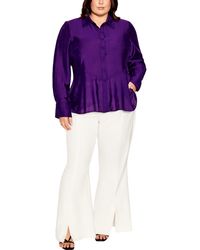 City Chic - Plus Woven Long Sleeves Button-down Top - Lyst