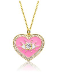 Rachel Glauber - Young Adults/teens 14k Yellow Gold Plated With Clear Cubic Zirconia Enamel Heart Pendant - Lyst