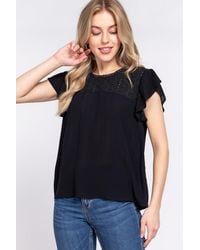 TRUEDAMES - Active Basic Ruffle Short Sleeve Crochet Blouse - Lyst