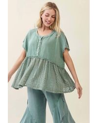 J. Her - Mineral Washed Lace Babydoll Blouse Top - Lyst