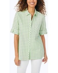 Foxcroft Seeksucker Gingham Pocket Shirt I - Green