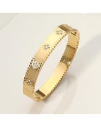 Fashnzfab - Stainless Steel Quatrefoil Stone Paved Hinged Bangle Bracelet Clear - Lyst