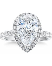 Pompeii3 - 3.64ct Gia Certified Pear Diamond Engagement Ring Lab Grown Halo White Gold - Lyst