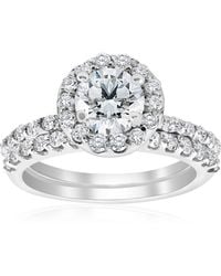 Pompeii3 - 1 7/8ct Halo Diamond Engagment Ring Wedding Set (1ct Center) 14k White Gold - Lyst