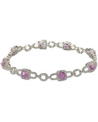 Suzy Levian - Sterling Silver Asscher Cut Sapphire & Diamond Accent Tennis Bracelet - Lyst