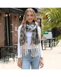 TRUEDAMES - Leopard Print Oversized Fringe Chunky Oblong Scarf - Lyst