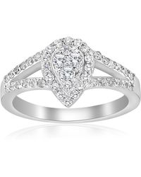 Pompeii3 - 1/2ct Pear Shape Diamond Halo Cluster Engagement Ring - Lyst