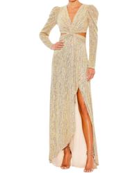 Ieena for Mac Duggal - Metallic Puff Sleeve Front Twist Cut-Out Gown - Lyst
