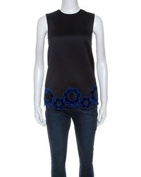 Christopher Kane - Cotton Blend Flower Applique Trim Sleeveless Top - Lyst