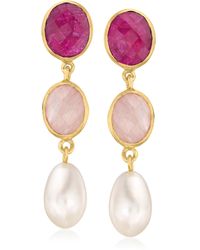 Ross-Simons - 9x13mm Cultured Pearl And Multi-gemstone Drop Earrings - Lyst