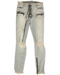 Unravel Project - Distressed Denim Lace Up Skinny Jeans - Lyst