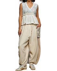 Pol - V-Neck Ruffle Embroidery Sleeveless Woven Top - Lyst