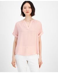 Tahari - Top Paradise Short Sleeve Rolled Cuff Split Neck Pullover Fts1227 - Lyst