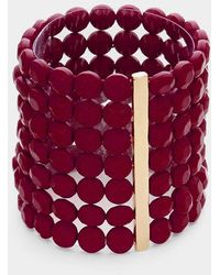 Fashnzfab - 7Rows Wide Faceted Round Beaded Stretch Bracelet Burgundy - Lyst
