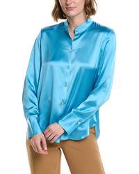 Vince - Slim Fitted Band Collar Silk Blouse - Lyst