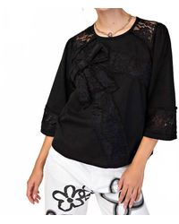 Easel - Let's Go Lace Bow Patch Cotton Jersey Top - Lyst