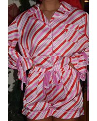 ACT Pretty - Candy Cane Striped Satin Pajama Set - Lyst