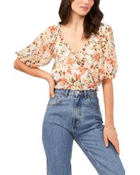 1.STATE - Floral Print Cross-front Pullover Top - Lyst