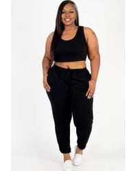 TRUEDAMES - Plus Size French Terry Cropped Tank Top & Joggers Set - Lyst