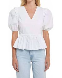 English Factory - Peplum Short Sleeve Top - Lyst