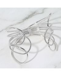 Fashnzfab - Wire Metal Wide Cuff Bracelet Rhodium - Lyst