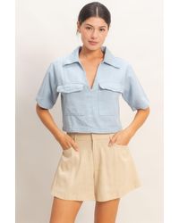 TRUEDAMES - Collared V-Neck Top - Lyst